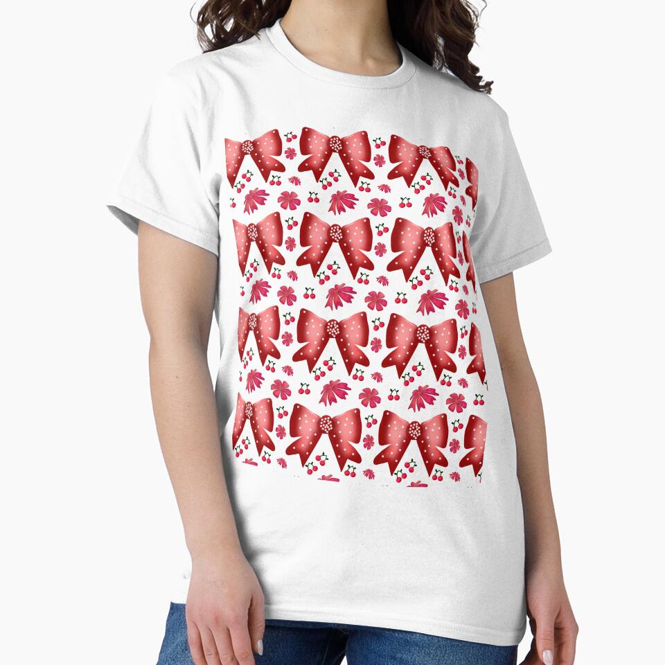 Cherry Bow Pattern Cute Red Aesthetic Coquette Style Floral Design by HopeAndHustle