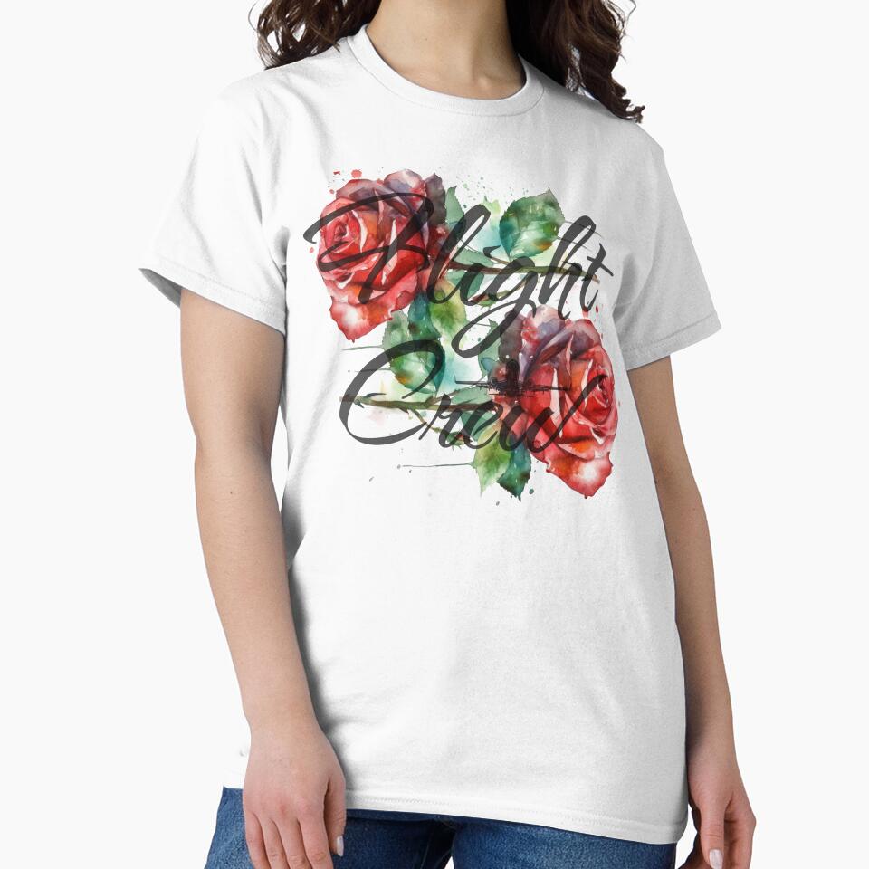 Flight Crew & red Roses Flower watercolor design for Flight Attendants Stewardess by AviationArtists