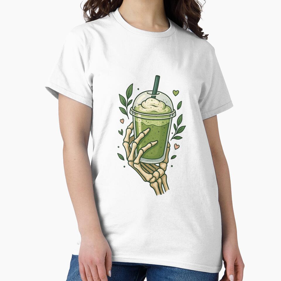 "Skeleton Hand with Matcha Latte – Aesthetic Green Drink Art" by ColorSplash123