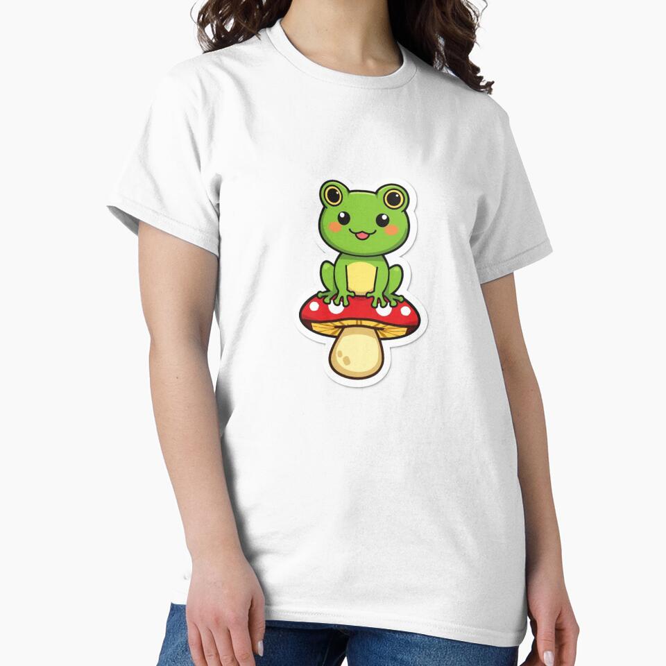 Cute Frog Sitting on Mushroom Sticker by ICONWALA