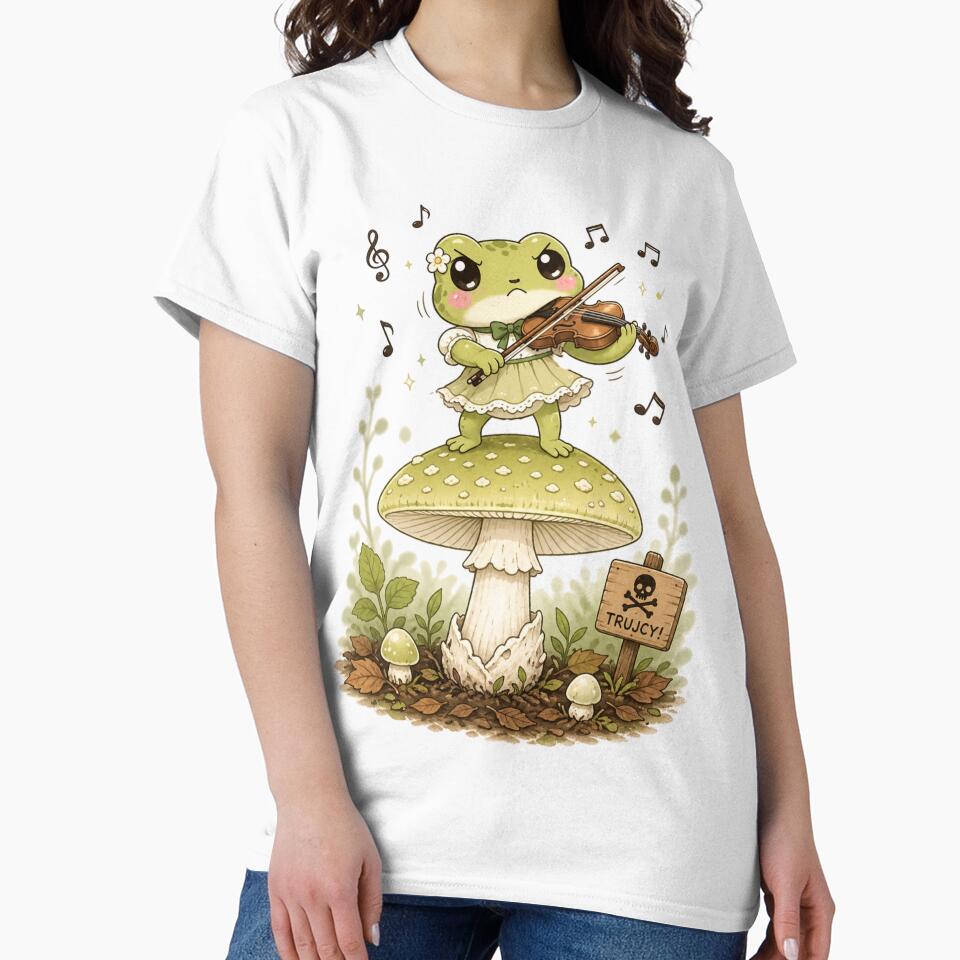 Kawaii Frog Violinist on a Mushroom - Cute Whimsical Forest Art by MarekoraStudio