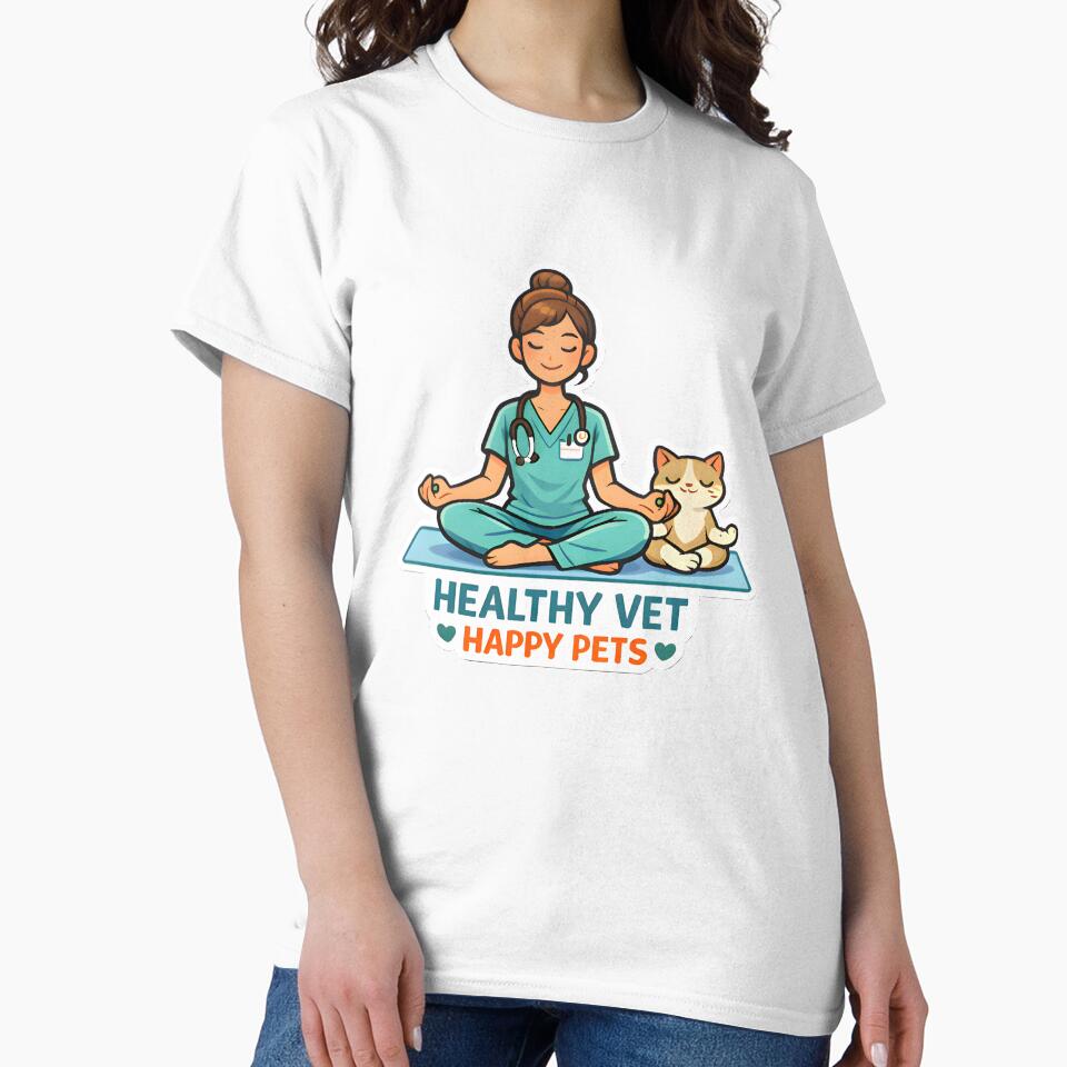 Healthy Vet Happy Pets Yoga Shirt | Veterinary Fitness Lifestyle Collection Design by Bettybee00