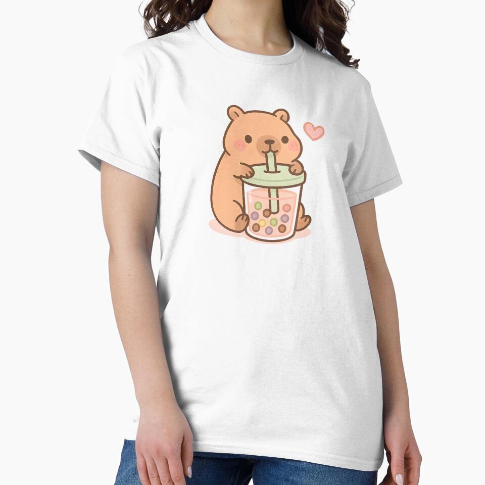 Adorable Doodle Drawing Of Cute Capybara Drinking Bubble Tea by SassyArtistry