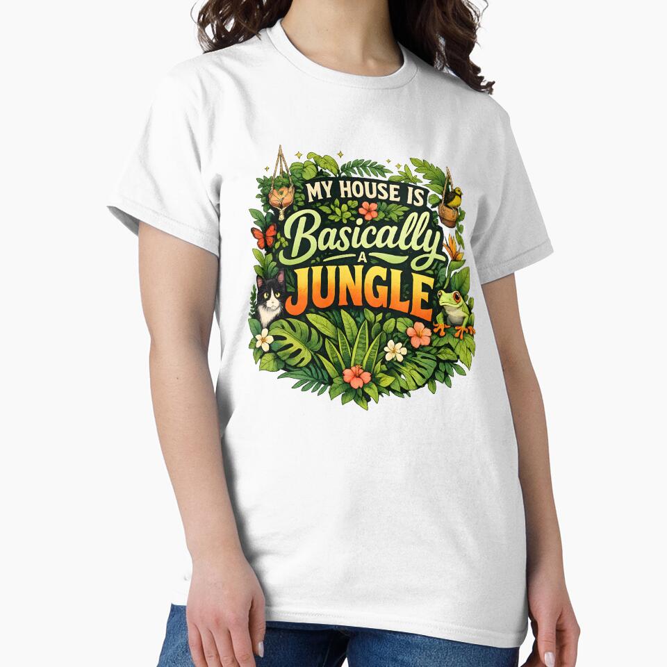 My House Is Basically a Jungle – Tropical Plant Lover Cat & Frog Design by blankTeeShirt