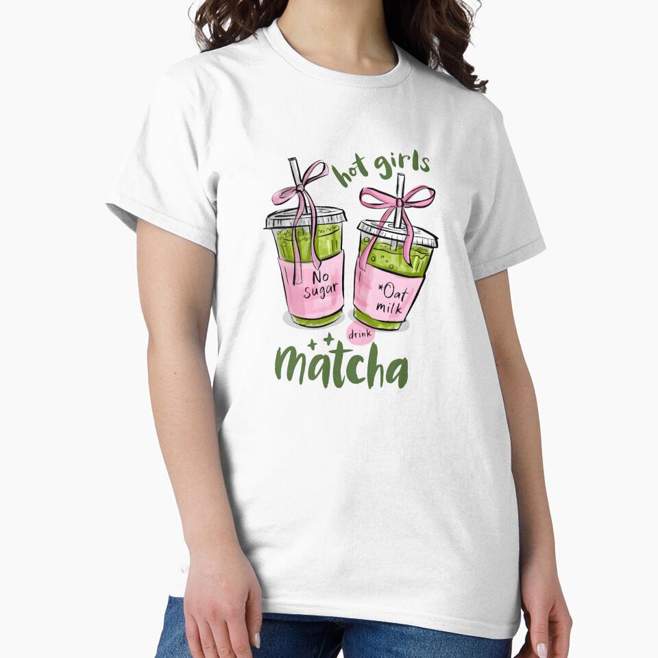 Hot Girls Drink Matcha – Cute Pink Bow Matcha Latte Illustration by Snifferius