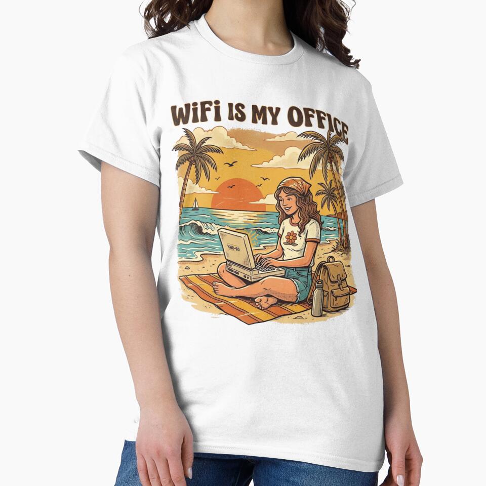 WiFi Is My Office Vintage Digital Nomad Beach Retro T-Shirt Design by urbinet