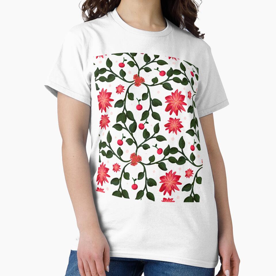 Cherry Blossom Floral Vine Pattern with Cherries by HopeAndHustle