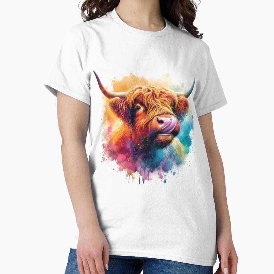 Scottish Highland Cow Colorful Watercolor by MaedK