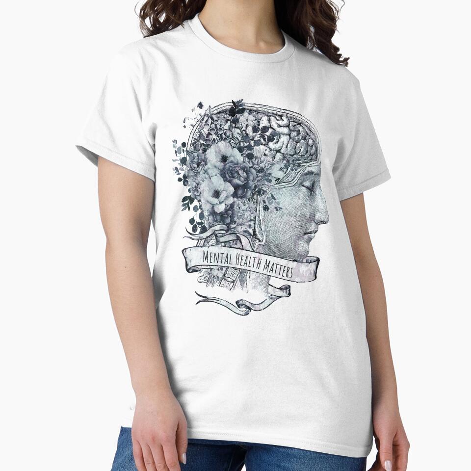 Brain blue anatomy floral mental health, brain psychology, Vintage style, mental health matters by Collagedream