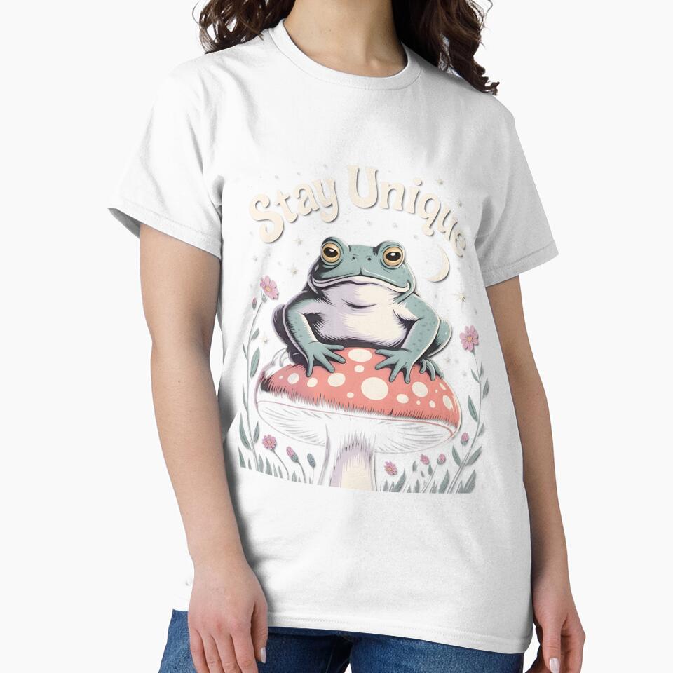 Frog on Mushroom Stay Unique Retro Aesthetic by BakerzqMTees