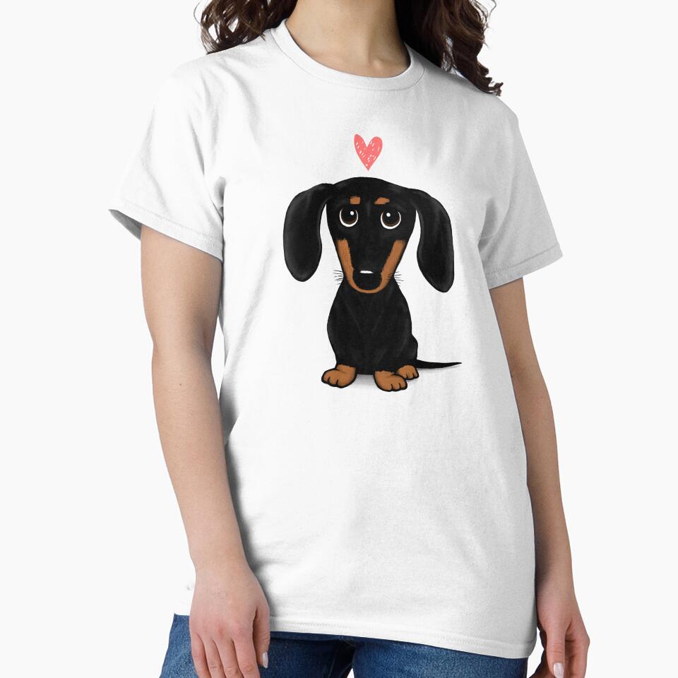 Black and Tan Dachshund with Heart | Cute Cartoon Wiener Dog by Jenn Inashvili