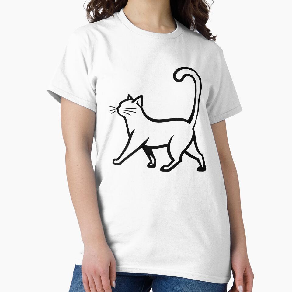 Minimalist Cat Line Art Cute Walking Cat Outline Design by timizar