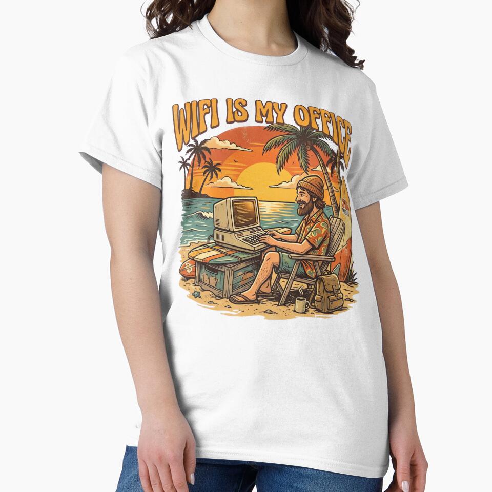 WiFi Is My Office Vintage Digital Nomad Beach T-Shirt by urbinet
