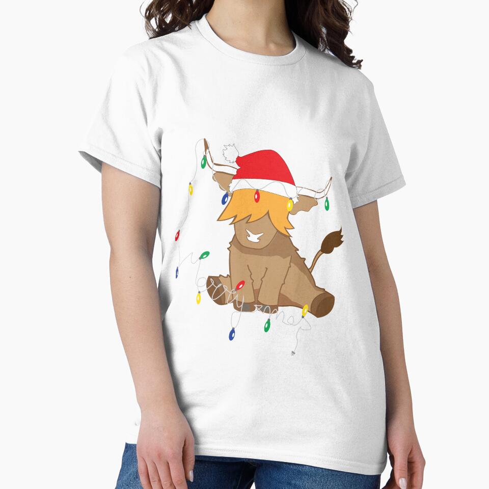 Cute highland cow calf christmas lights fluffy cow by Ayelandco