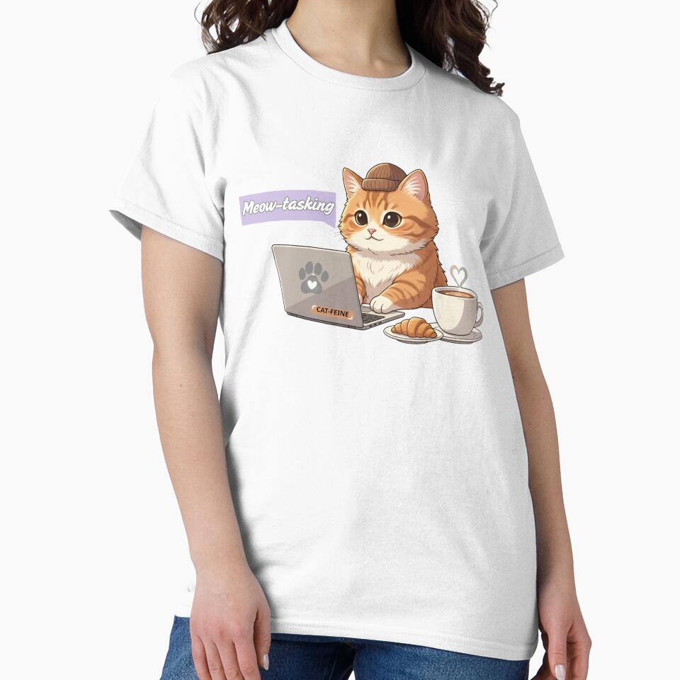 Meow-tasking Cat - Work From Home Laptop Coffee Design by Ink & Soul