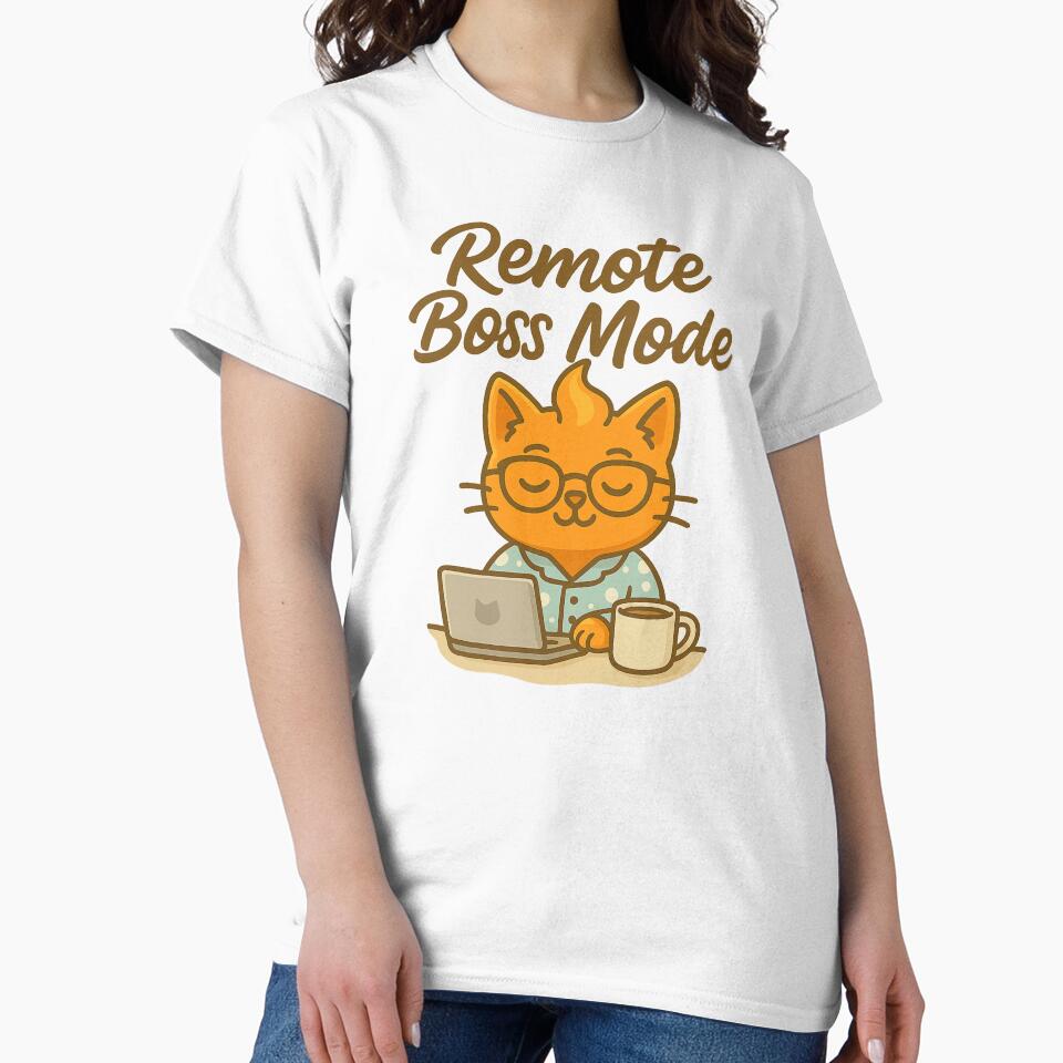 Remote Boss Mode - Funny Orange Cat Working from Home Cartoon Design by MeowLaugh