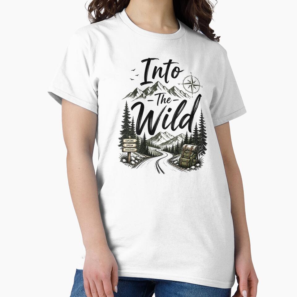 Into The Wild Adventure Mountain Travel Typography Design by Sanika arts