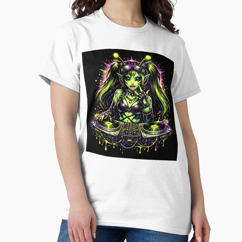 Neon Alien DJ Rave Girl – Acid Cyberpunk Club by brokenalchemy