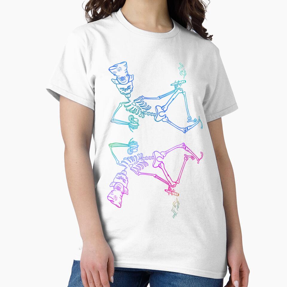 Trippy Smoking Skeletons | Psychedelic Rainbow Skull Art by BoneandBloomCo