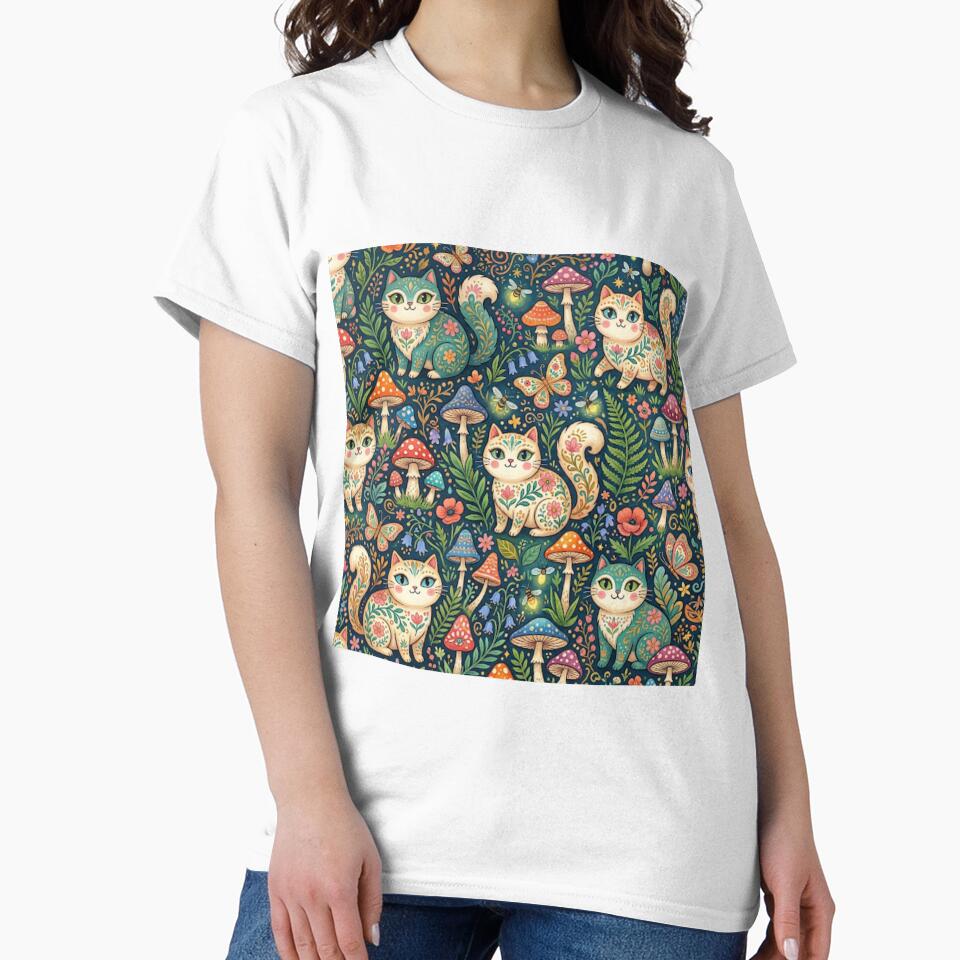 Magical Cats in Mushroom Forest Pattern by Iampoji