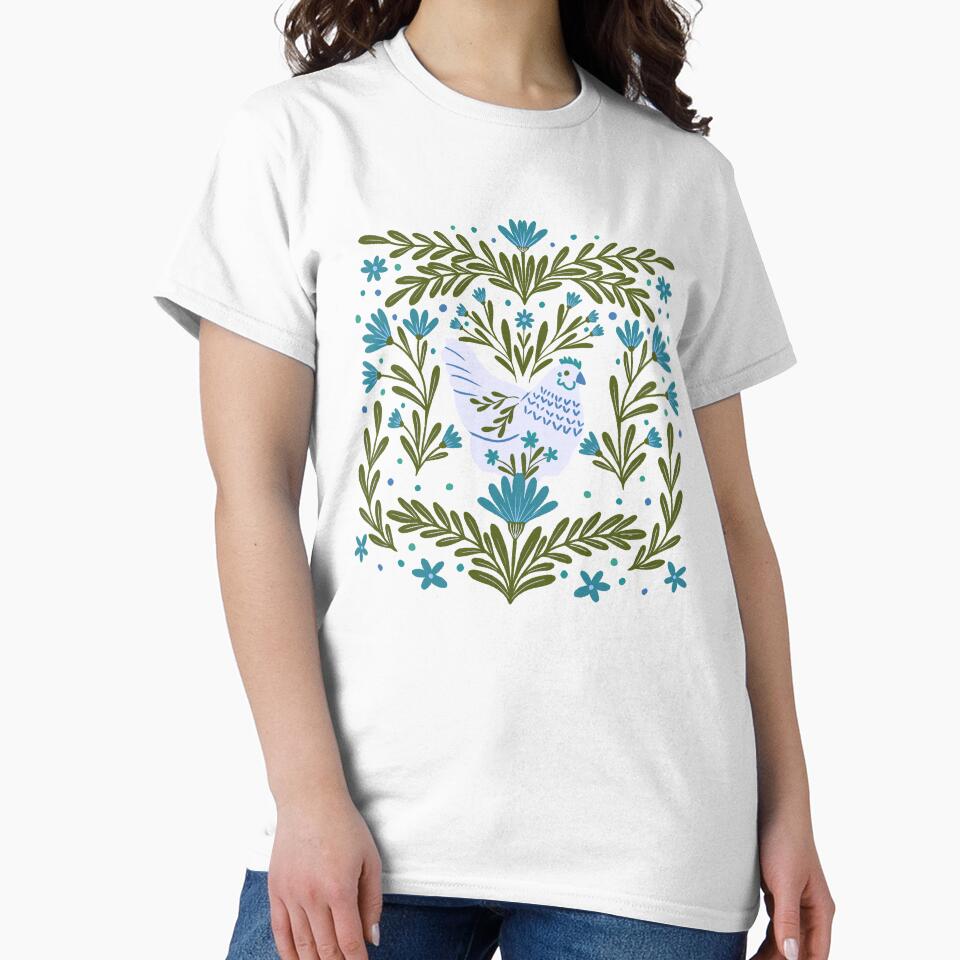 Blooming Chicken - retro blue and green by wackapacka