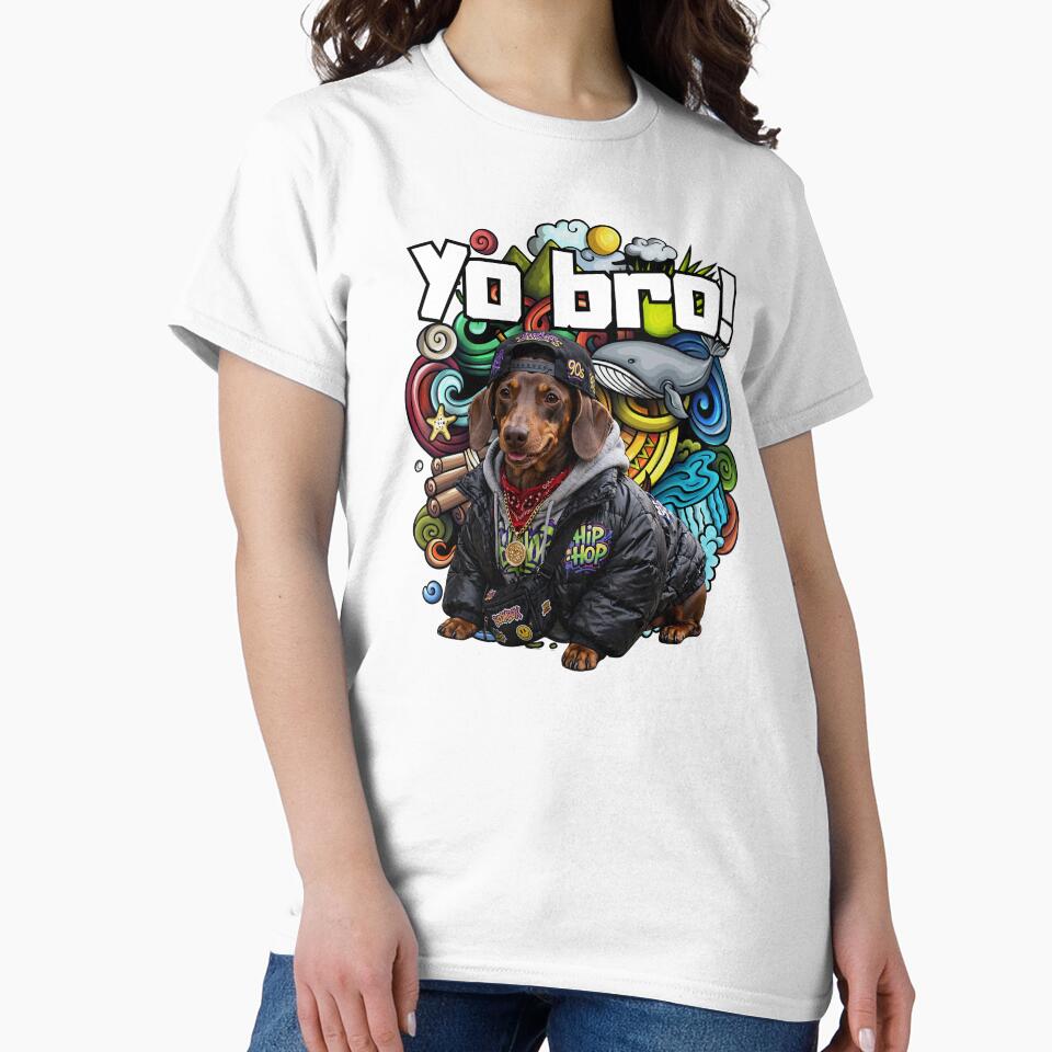 Yo Bro Dachshund Hip Hop Funny Dog 90s Streetwear Doodle by Neurospicy Trolls