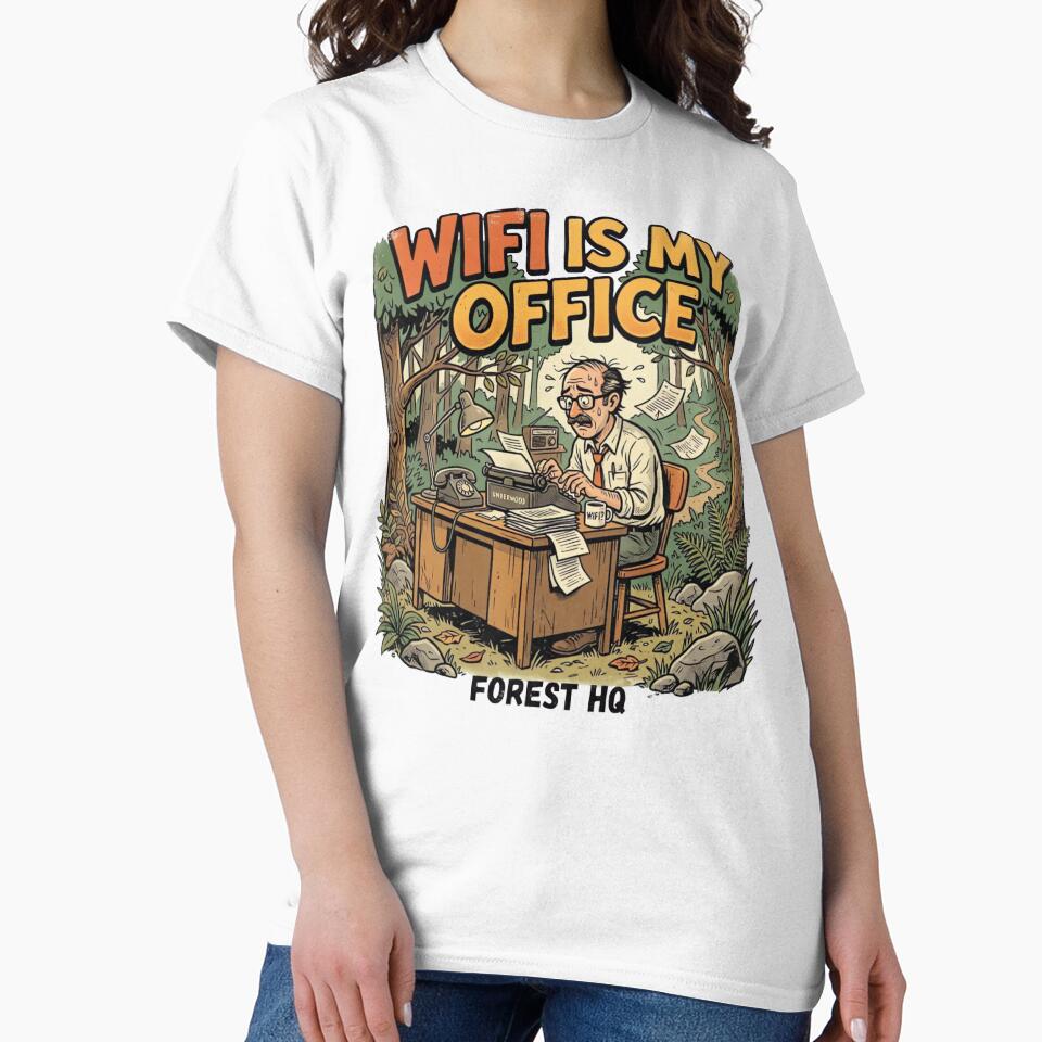WiFi Is My Office Forest HQ Funny Remote Work Vintage T-Shirt Design by urbinet