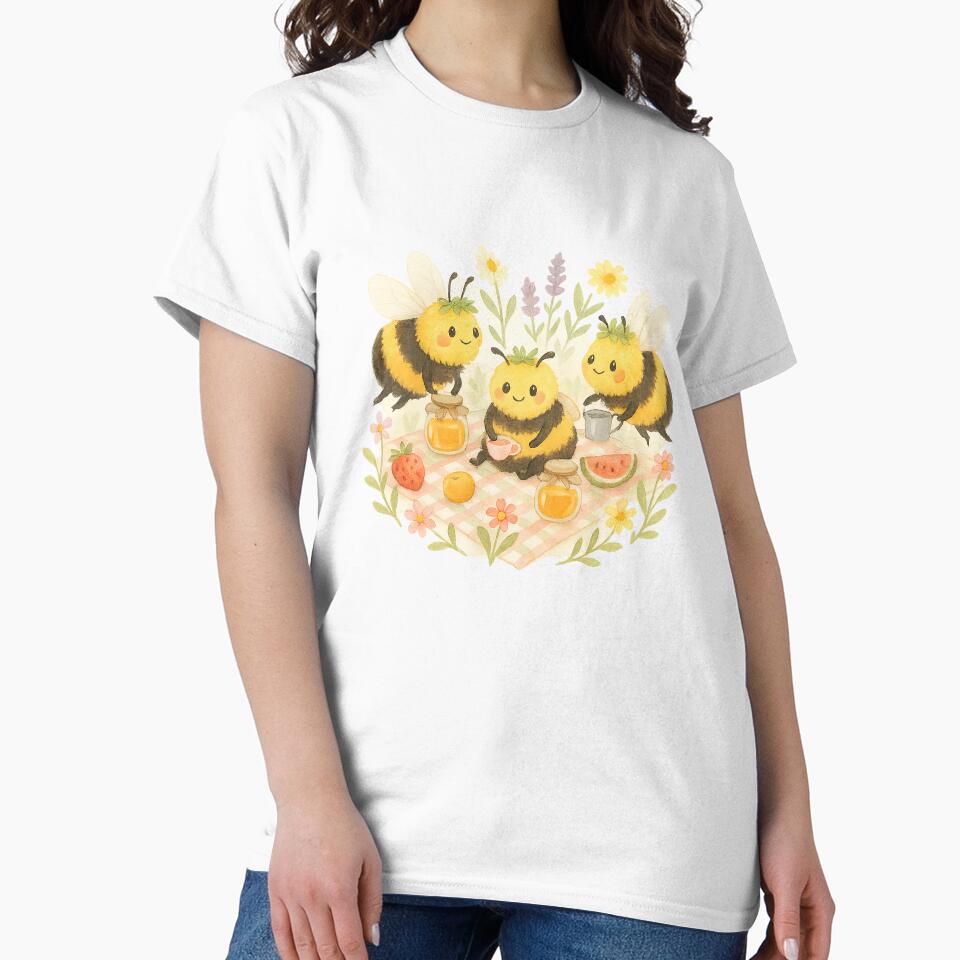 Cute Bee Picnic – Whimsical Bumblebee Gathering with Honey, Fruit & Flowers by Zee's Whimsical Wonders