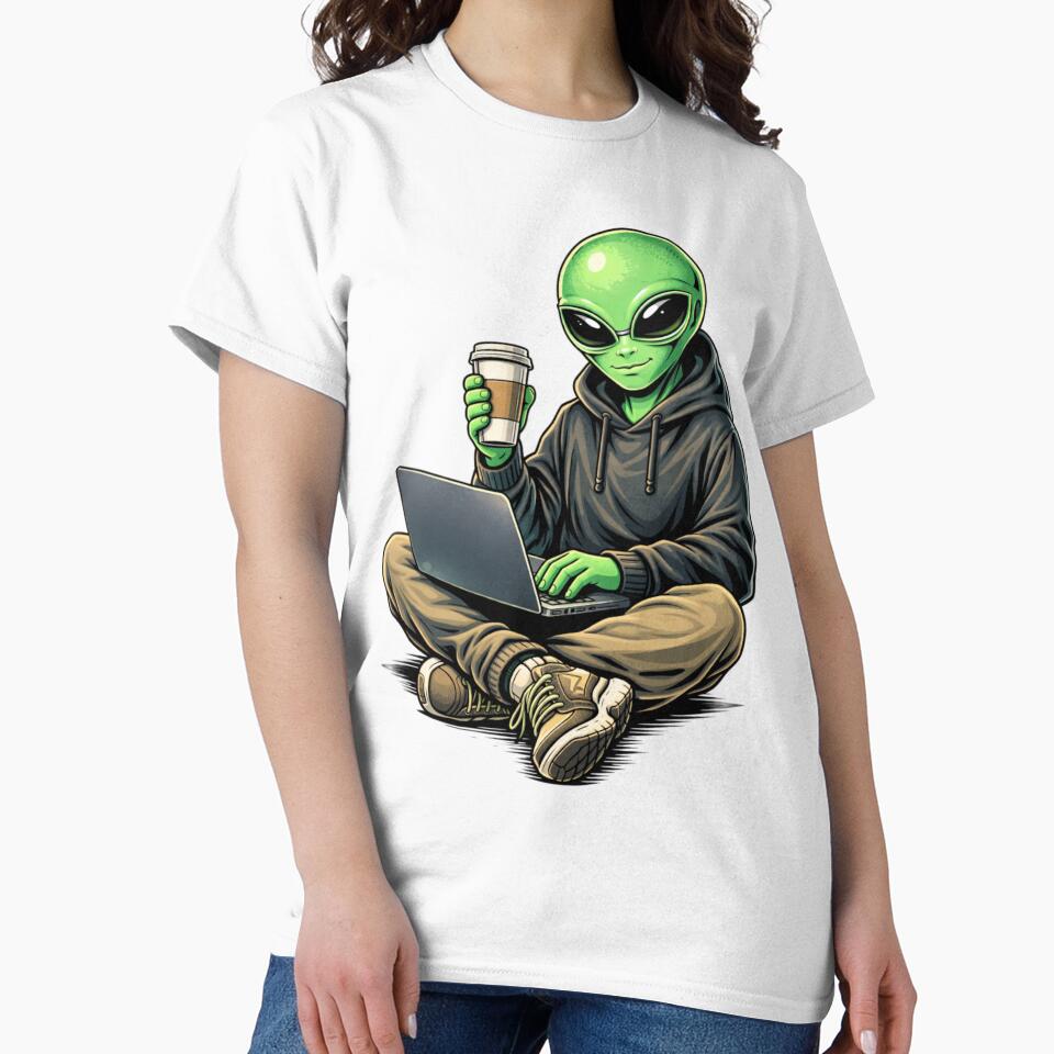 Coffee & Laptop Alien – Productive Creative Lifestyle Aesthetic Art by ColorSplash123