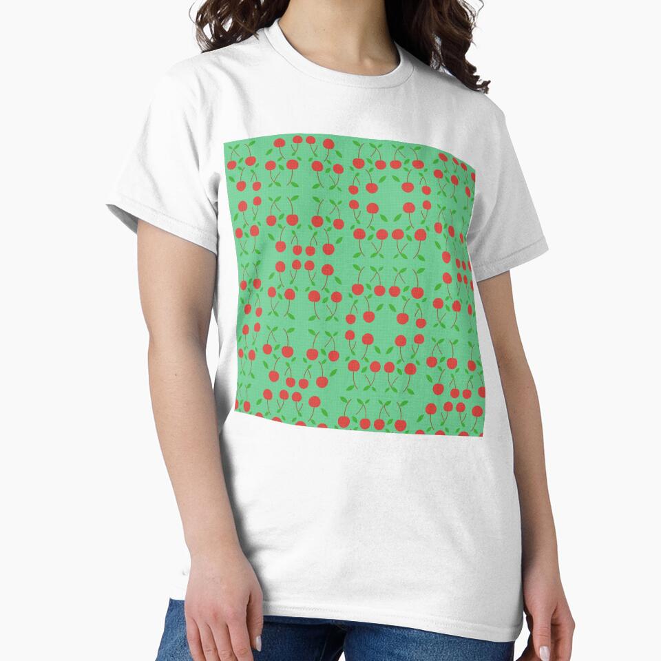 Cherries on Mint Grid – Hand-Drawn Pattern by Asbiell