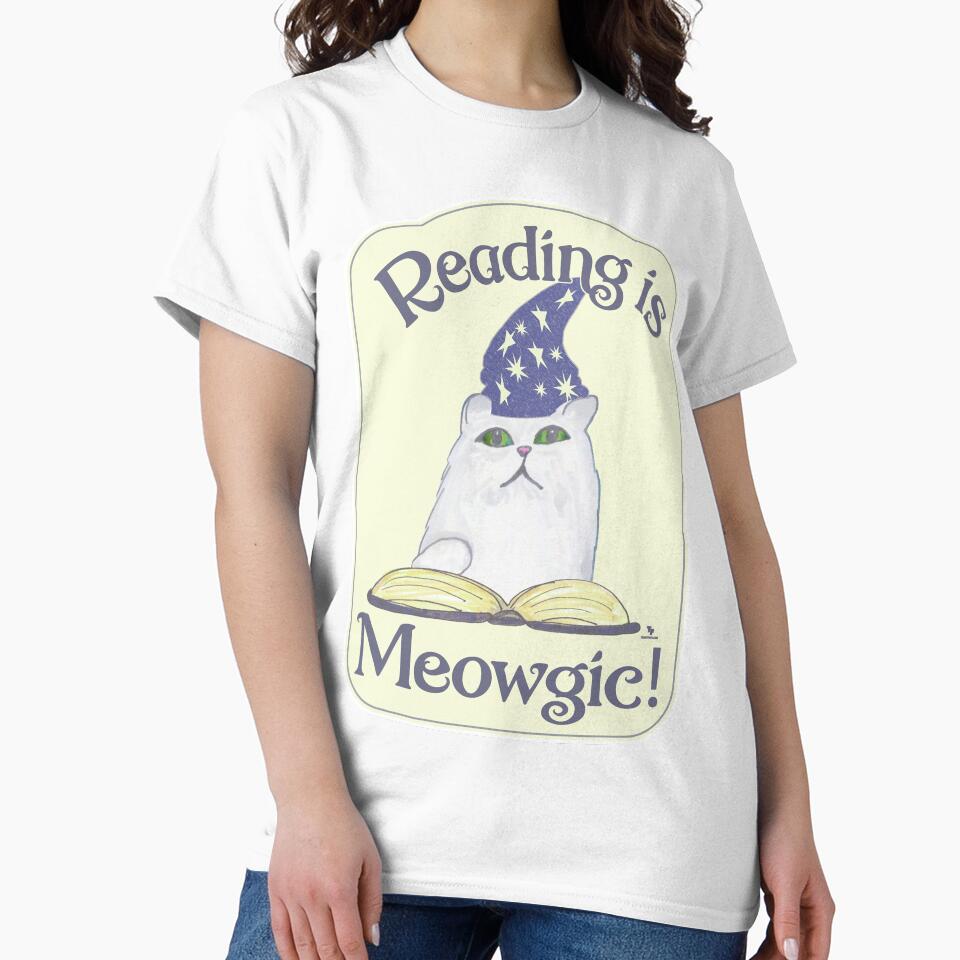 Magical Reading Cat Cartoon Art Design by mytshirtfort
