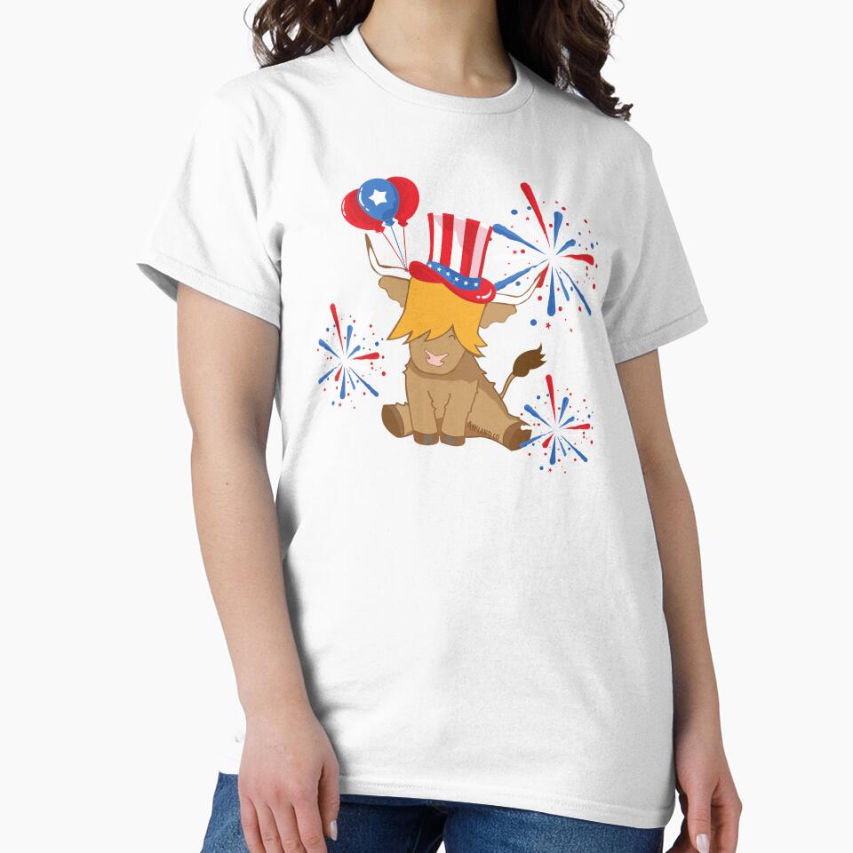 Scottish highland cow 4th of july independence celebration fireworks by Ayelandco