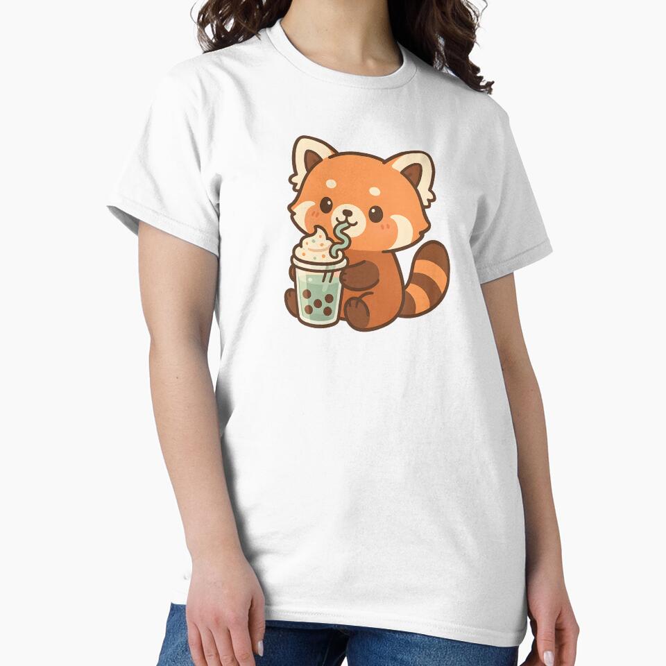 Adorable Doodle Drawing Of Cute Red Panda Drinking Bubble Tea by SassyArtistry