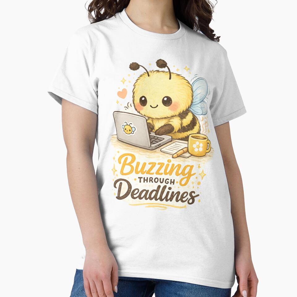 Cute Kawaii Bee Working From Home | Buzzing Through Deadlines Laptop Illustration by PopCulturePixel