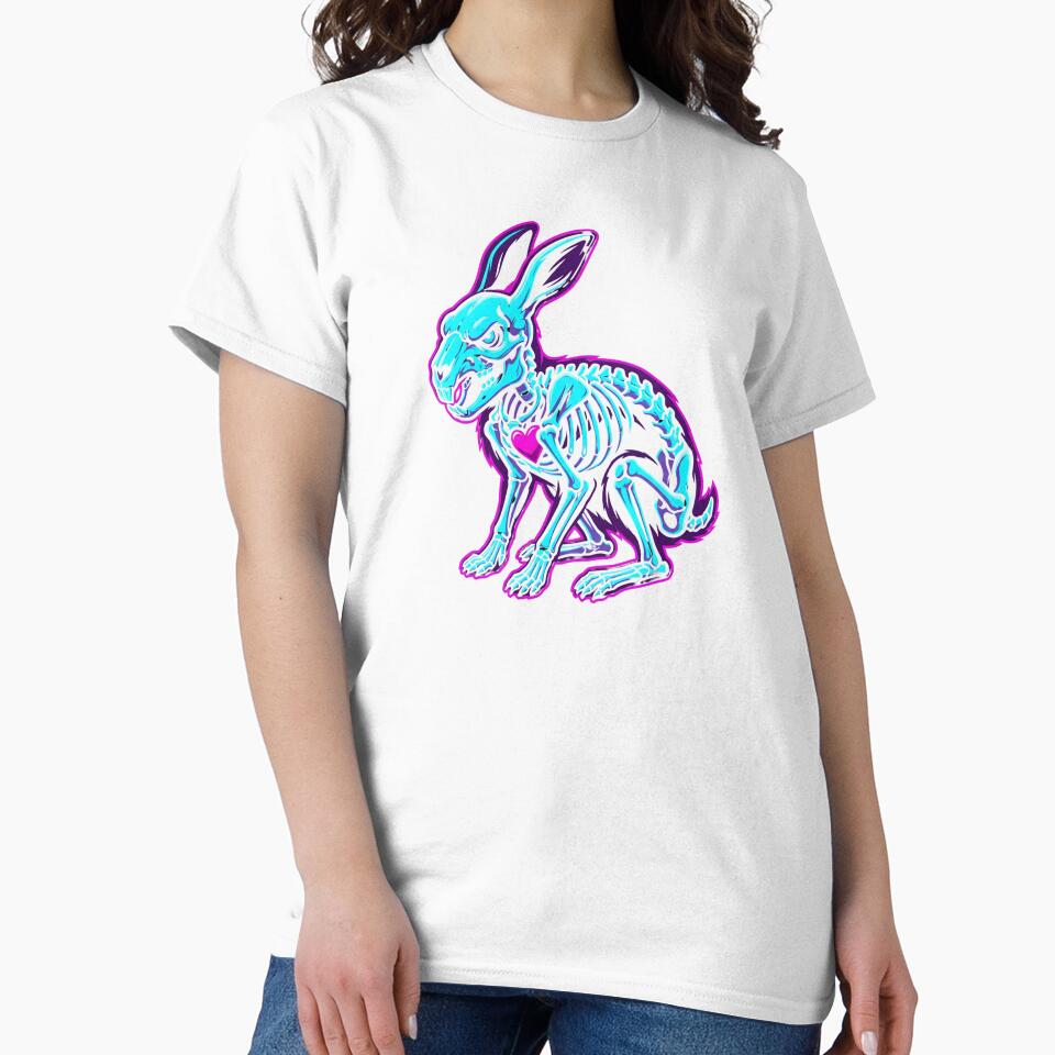 Neon Skeleton Rabbit Cyberpunk X-Ray Heart by MarCinu Art