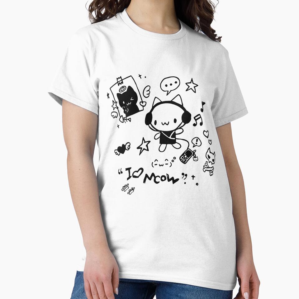 Kawaii Y2K Cyber Grunge Headphones Cat Doodle I Love Meow by Krasnovaovaova