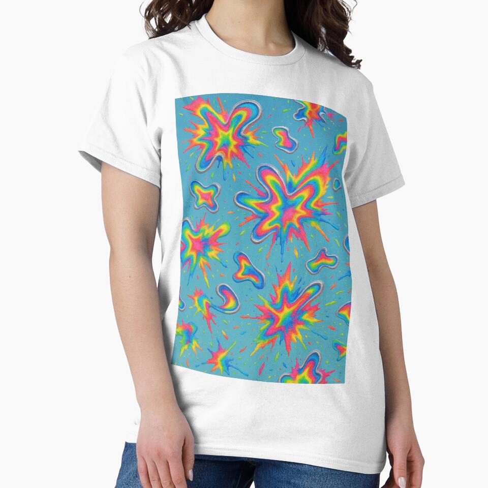 Psychedelic Starburst Explosion Pattern – Trippy Neon Pop Art on Blue by weirdfishes123