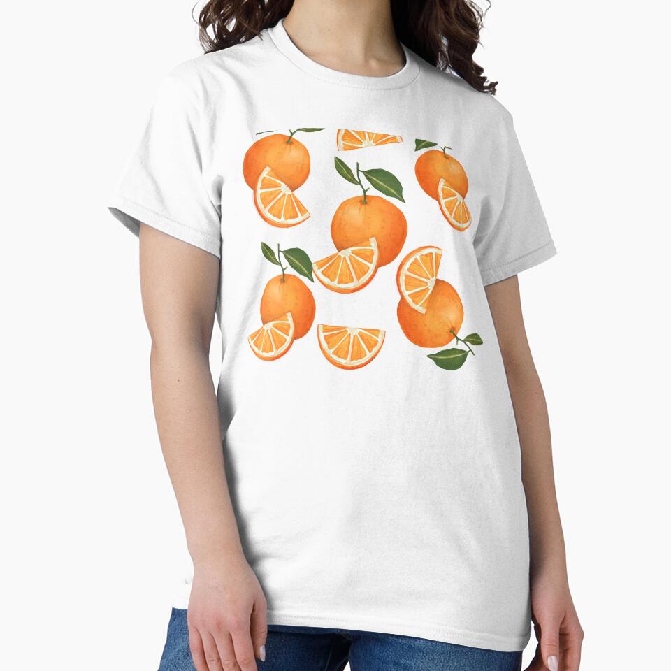 Watercolor Orange Citrus Pattern on Retro Stripes by mitalim
