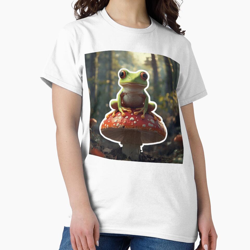 Cute Frog on Mushroom  Kawaii Forest Aesthetic by MiniPrintMagic