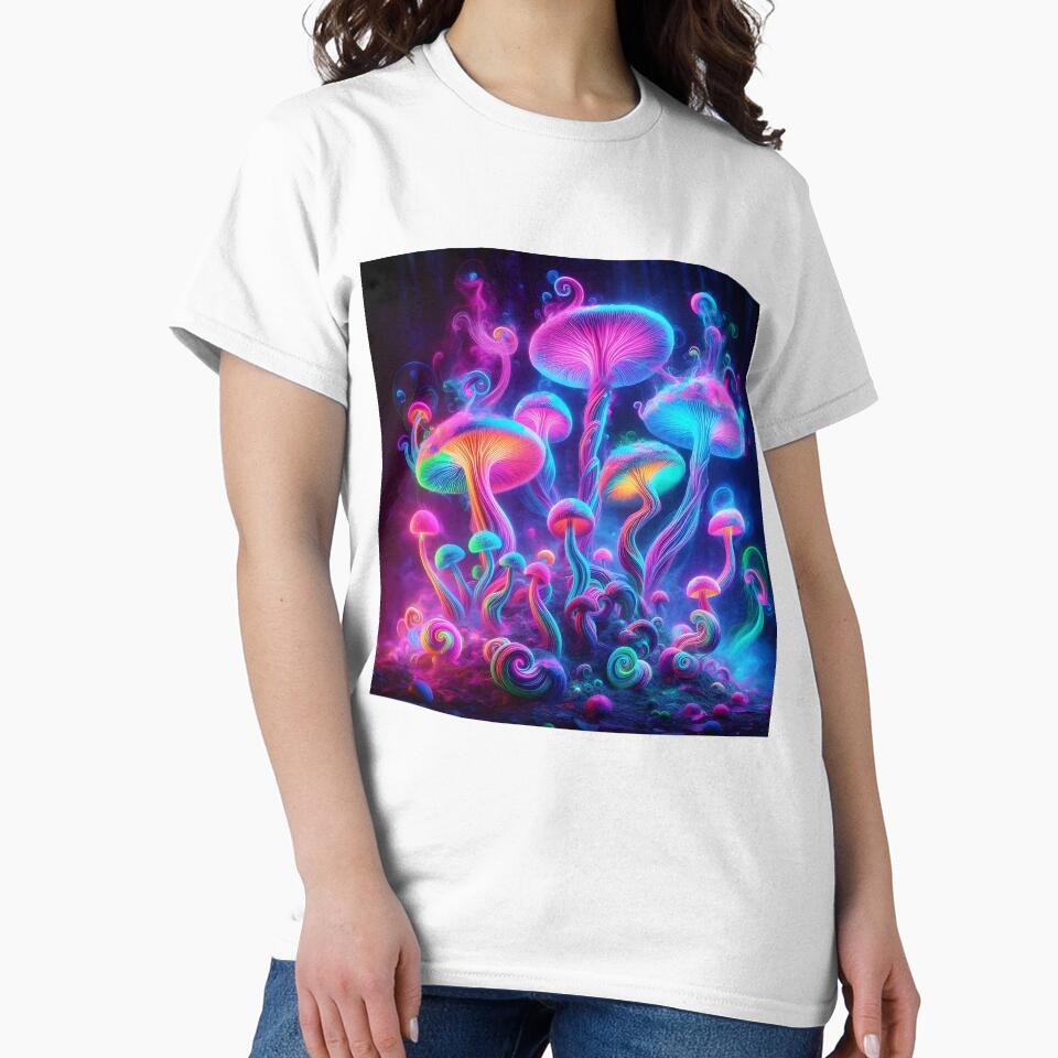 Neon Psychedelic Mushrooms - Trippy Glowing Fantasy Forest by Sybille-Yates