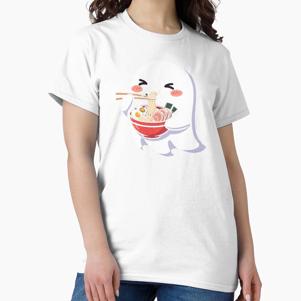 Kawaii Japanese Anime Halloween Ghost Eating Ramen Lovers by cawtoon