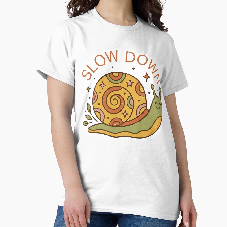 Slow Down Cute Retro Snail - Minimalist Groovy Slow Living Art by helenostore