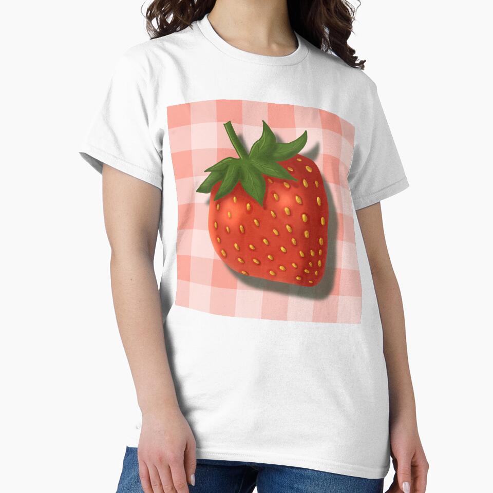 Strawberry on pink gingham - French country floral by OhNoNotAgain42