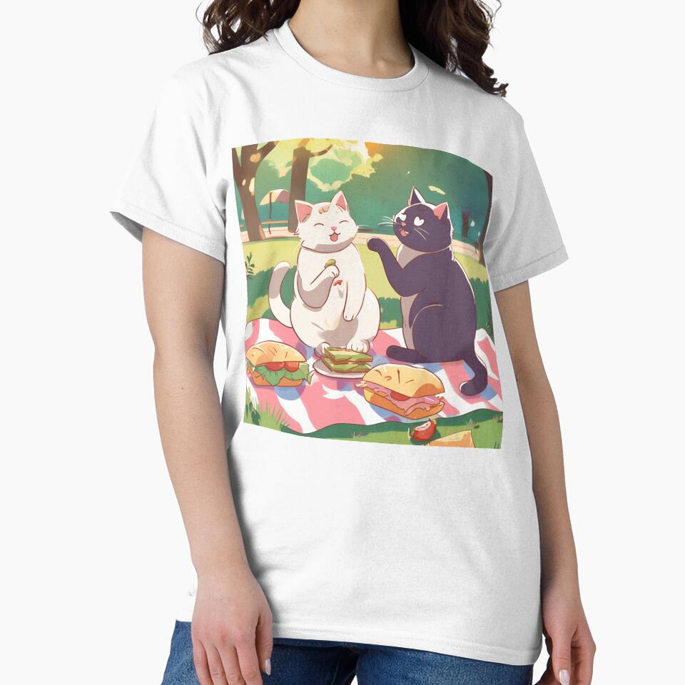 Cute cats picnic in the park - wholesome cartoon cat art by mimomihom