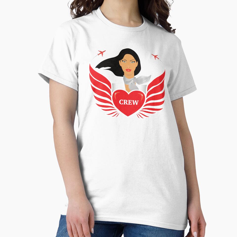 Cabin Crew / Air Hostess - 'Crew' Heart with Wings - V1W (White) by DesignsByLawerg