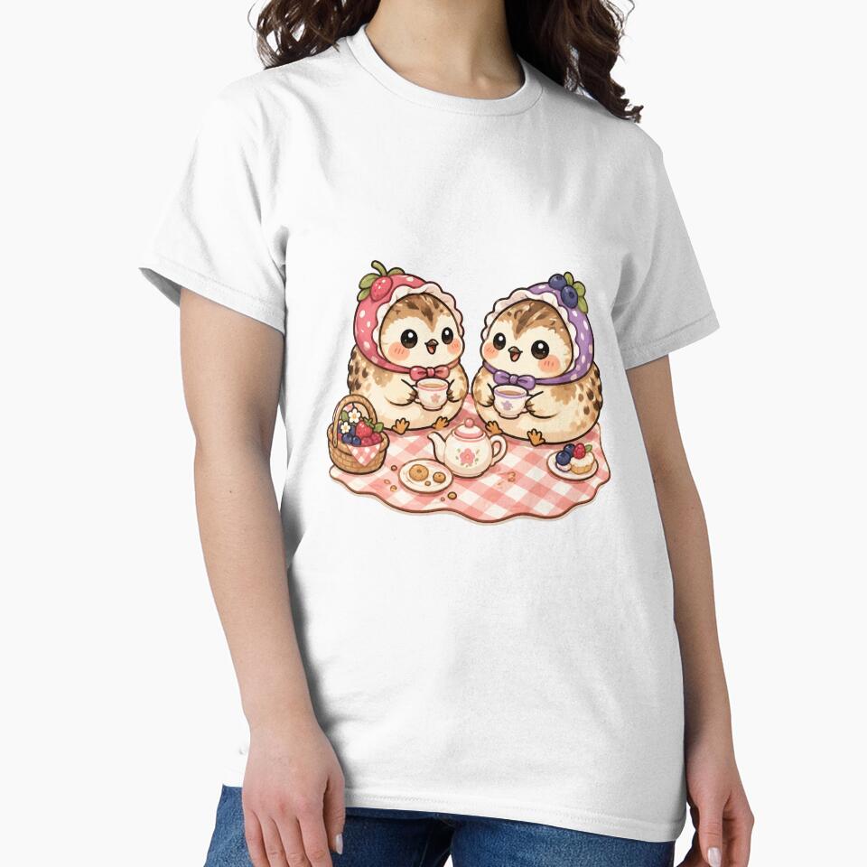 Cute Birds Tea Party Kawaii Cottagecore Picnic Aesthetic Design by InkWanderStudio