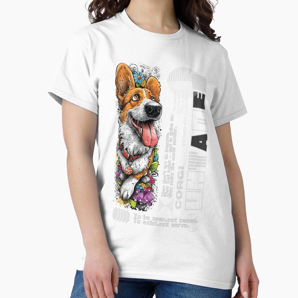 Corgi Graphic Streetwear T Shirt Funny Gift Cool Cartoon Art Tee for Dog Lovers, Pet Fans & Animal Art Fans by aniMo Japan
