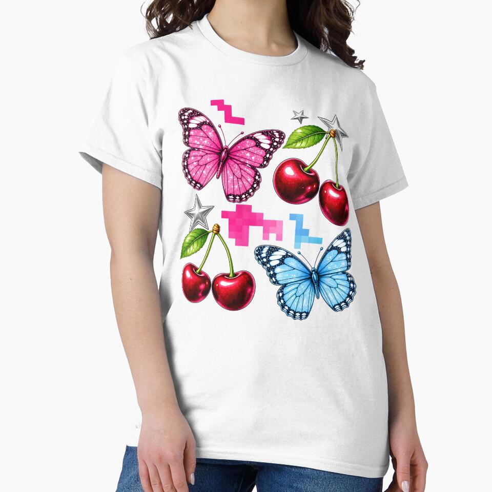 Y2K Cybercore Aesthetic Glitter Butterfly And Cherry Retro Graphic by AnnDesignStudio