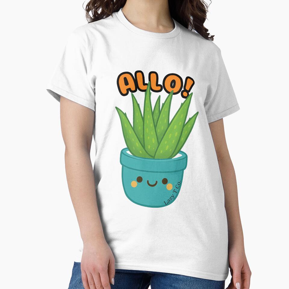 Allo Aloe! Cute Aloe Plant in Blue Pot – Kawaii Botanical Design by Lazy T Co.