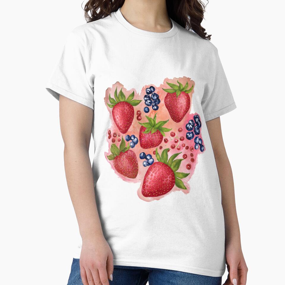 Strawberries Watercolor Pink Background by Olivia Ossege